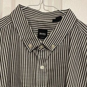 BOSS Men's Black and White Checkered Shirt